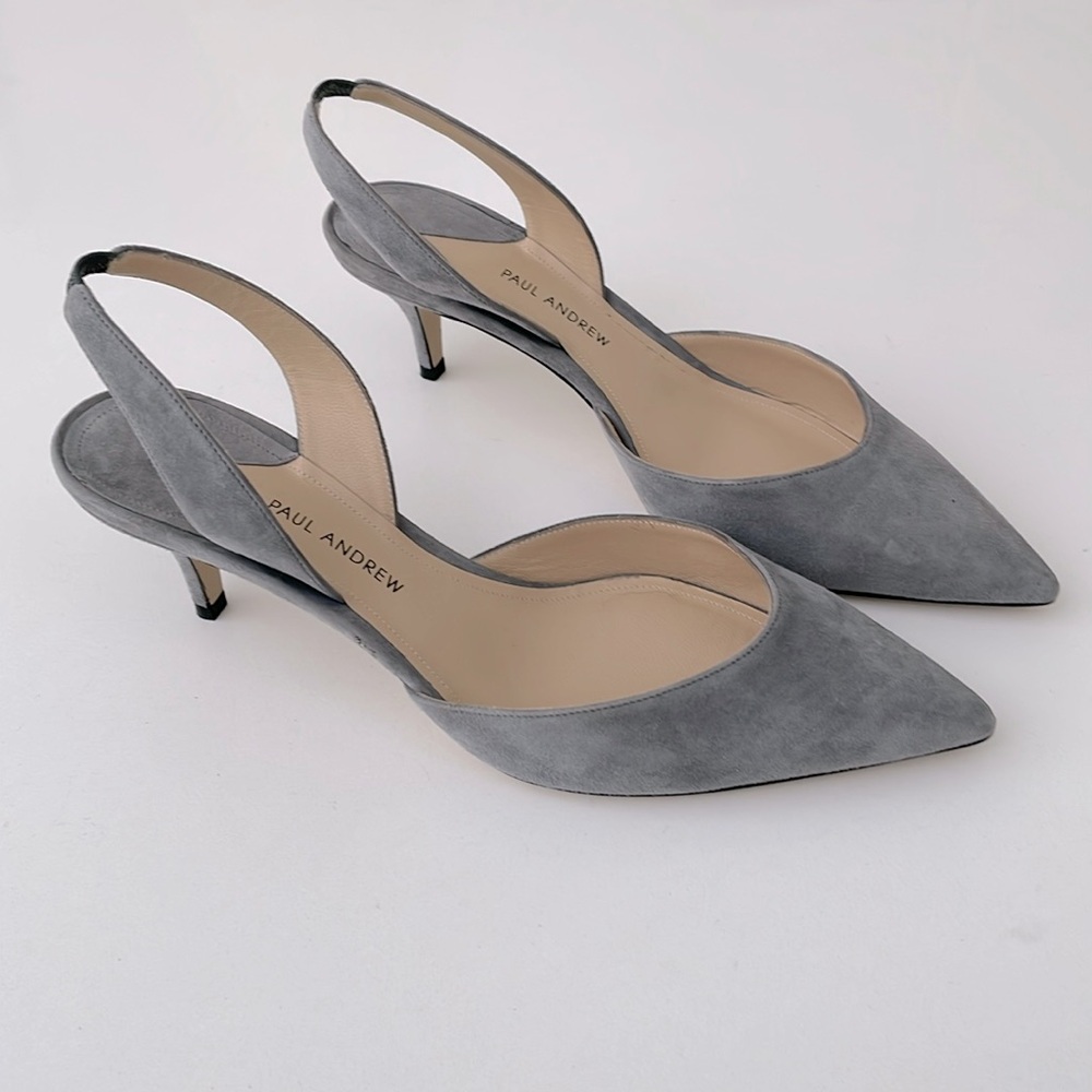 Paul Andrew Light Grey Suede Kitten heel Slingback